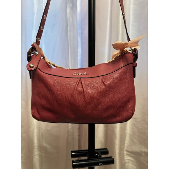 Coach F15512 Pink Madison Gathered Leather Hobo Shoulder Bag Gold Chain - Picture 9 of 13